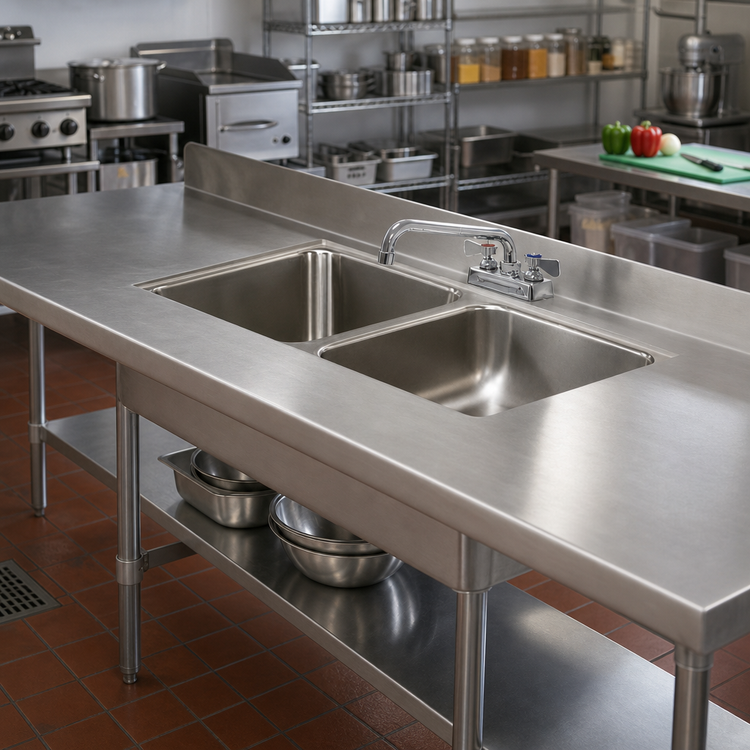 Product image #2 for Advance Tabco Double Bowl Sink Top with 18 x 24 x 14 Inch Bowls