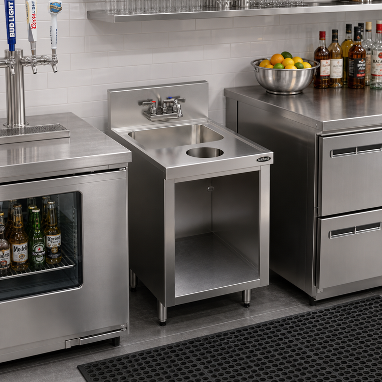Product image #2 for Krowne Royal Series Underbar Hand Sink Unit with Open Front Cabinet Base, 18"W x 24"D
