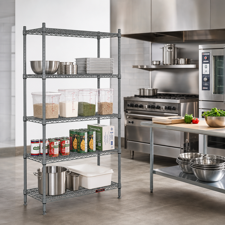 Product image #3 for Eagle Group Valu-Master 4-Tier Double-Mat Wire Shelving Starter Unit, 36W x 24D x 63H, Gray Epoxy