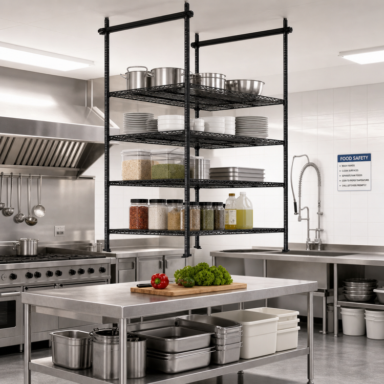 Product image #2 for Quantum 18-Inch Overhead Track Shelving Intermediate Kit, Black Epoxy Antimicrobial Finish