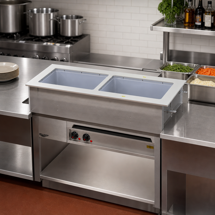 Product image #2 for Vollrath Short-Side 2-Pan Drop-In Hot Well with Thermostatic Controls, Auto-Fill, and Manifold Drain