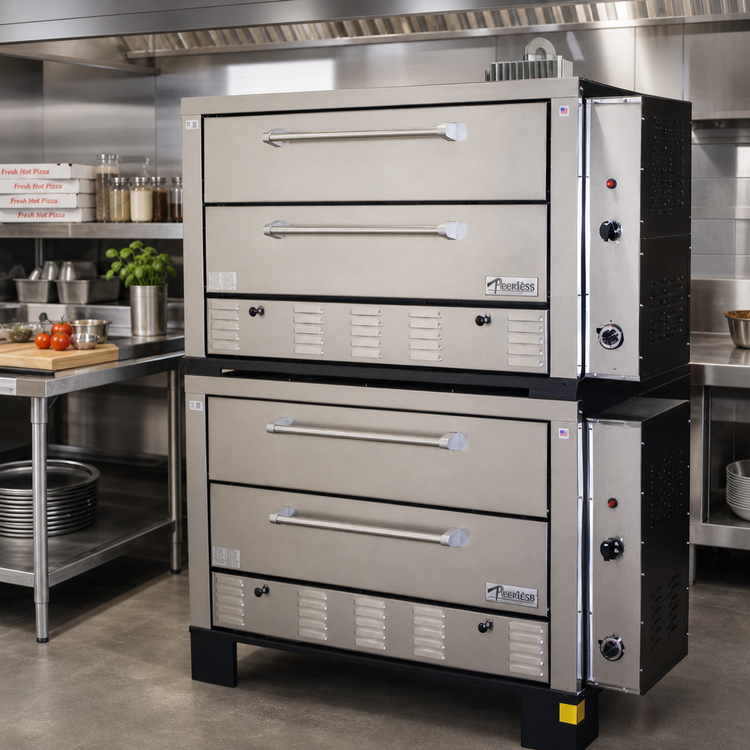 Product image #3 for Peerless CW62PSC 4-Deck Double-Stacked Gas Deck Pizza Oven with 42 x 32-Inch Hearth Stone Decks