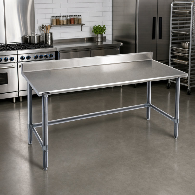 Product image #2 for Eagle Budget Series 120-Inch x 36-Inch 430 Stainless Steel Work Table with 4-1/2-Inch Backsplash and Tubular Base