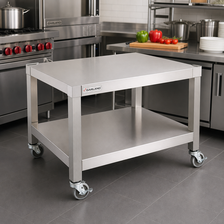 Product image #2 for Garland 48-Inch Heavy-Duty Stainless Steel Counter Equipment Stand with Open Base Shelf and Front-Locking Casters