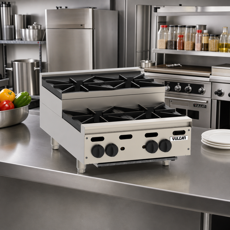 Product image #2 for Vulcan Achiever VHP424U 24-Inch 4-Burner Countertop Gas Hot Plate with Step-Up Rear Burners
