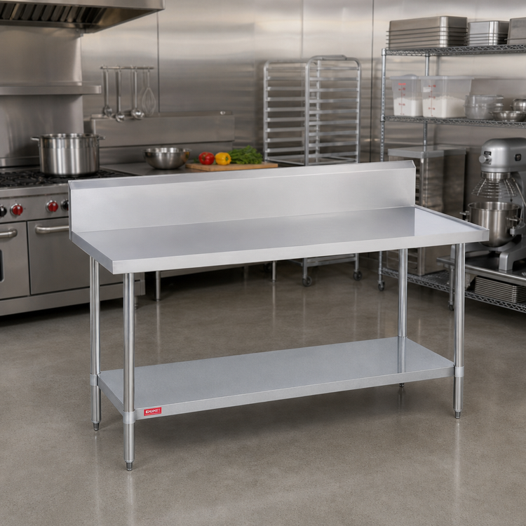 Product image #2 for Duke 108-Inch x 36-Inch Stainless Steel Work Table with 10-Inch Riser, Marine Edge, and Galvanized Undershelf