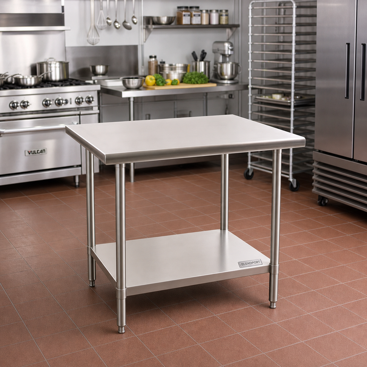 Product image #2 for BlendPort SL Series All-Stainless Steel Flat Top Work Table with Undershelf, 48"W x 30"D