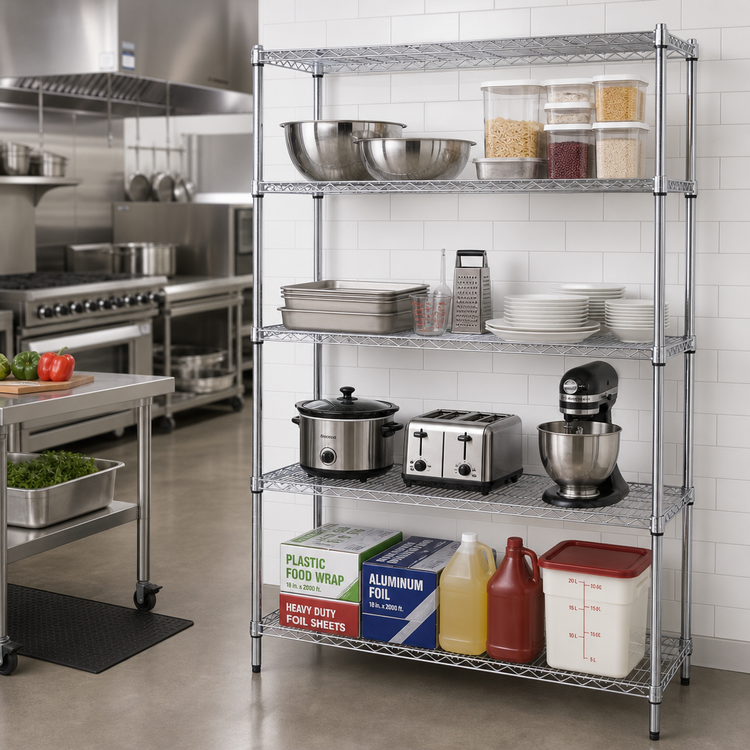 Product image #2 for Quantum 4-Tier Wire Shelving Unit, 36W x 18D x 72H, Chrome-Plated