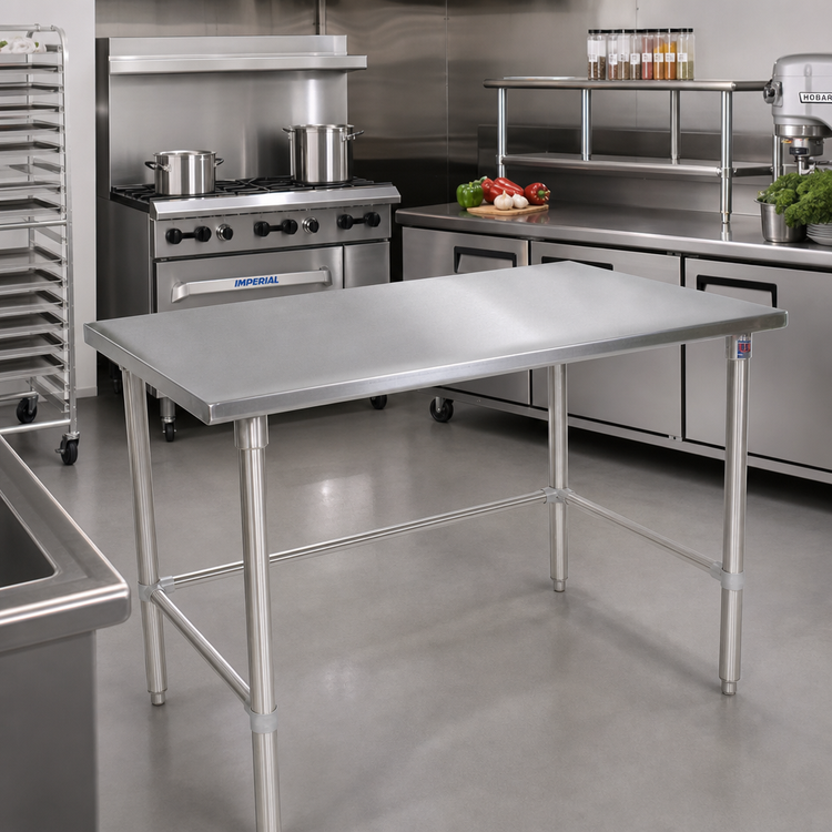 Product image #2 for John Boos 84 x 48 Inch Stainless Steel Flat Top Work Table with Safety Edge