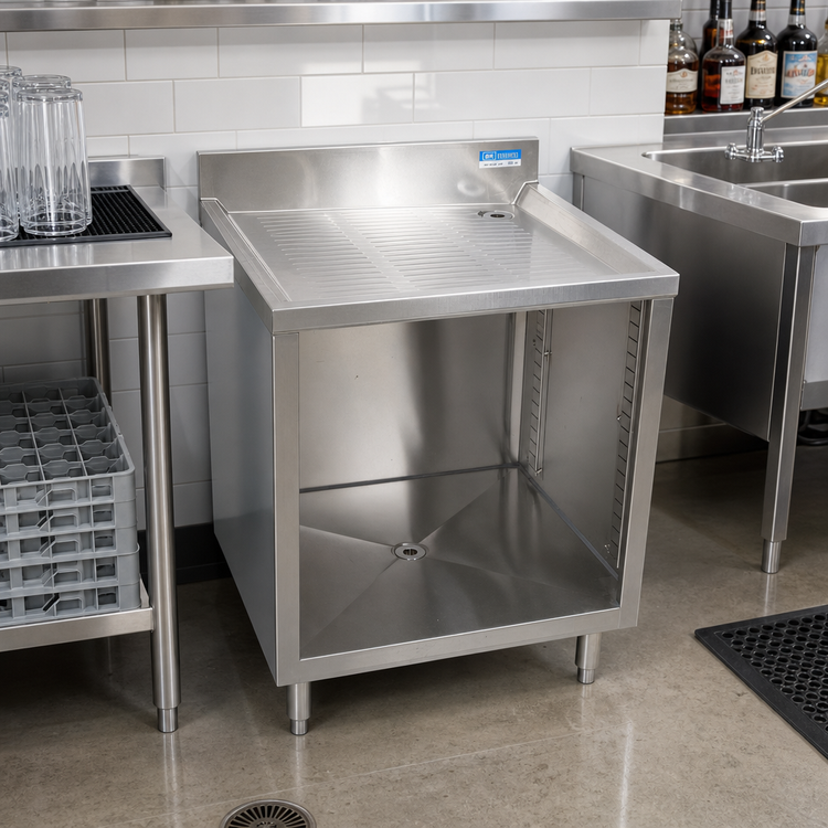 Product image #3 for BK Resources 24 Inch Underbar Glass Rack Unit with Drainboard Top and Open Front Base