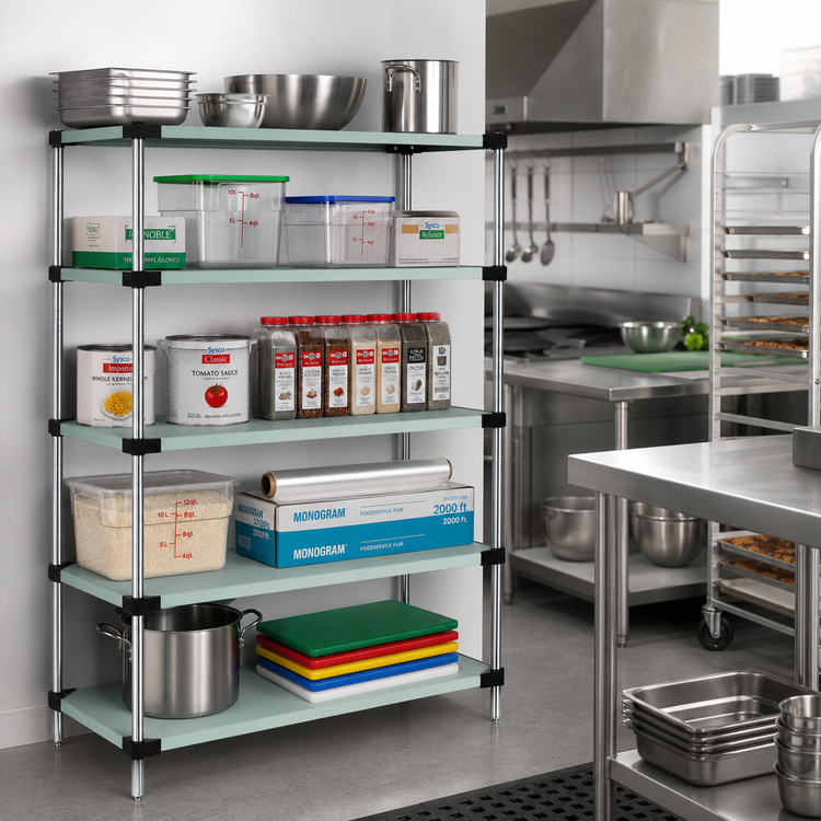Product image #2 for Quantum 54"W x 14"D x 74"H 5-Shelf Solid Stainless Steel Shelving Starter Kit