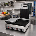 Thumbnail image #2 for Eurodib SFE02375240 Double Countertop Panini Grill with Flat and Ribbed Cast Iron Plates, Dual Adjustable Thermostats, 240V