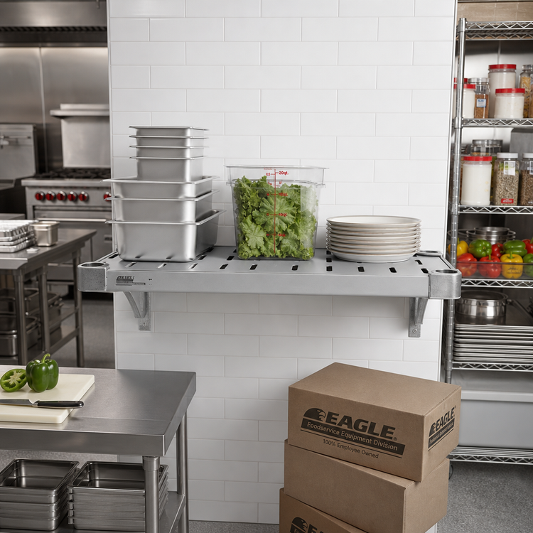 Product image #3 for Eagle Group Quik-Set 48 Inch x 18 Inch Louvered Solid Shelf, 16 Gauge Galvanized Steel, Gray Epoxy Finish