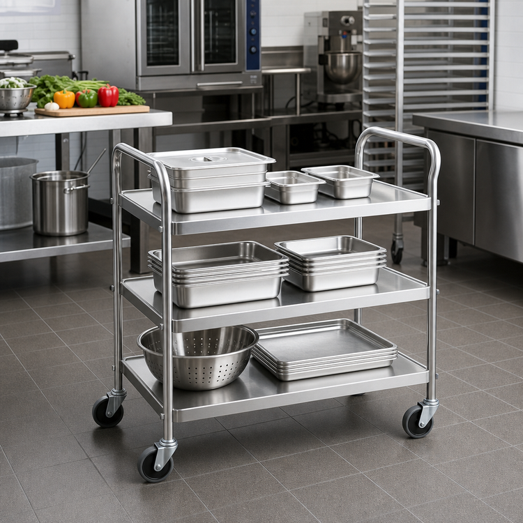 Product image #2 for Vollrath 97105 3-Shelf Stainless Steel Utility Bus Cart, 400 lb Capacity