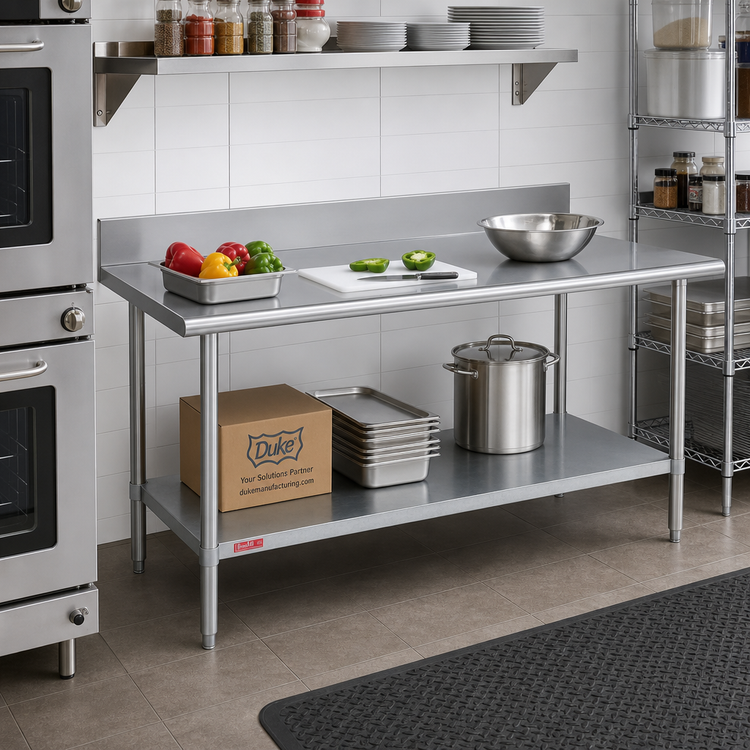 Product image #2 for Duke 84-Inch x 30-Inch Stainless Steel Work Table with 5-Inch Riser and Galvanized Undershelf