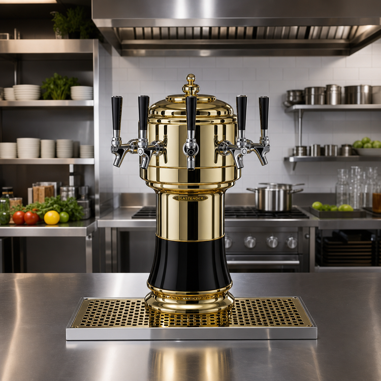 Product image #2 for Glastender Zeus 5-Faucet Air-Cooled Countertop Draft Dispensing Tower with Mirror Finish