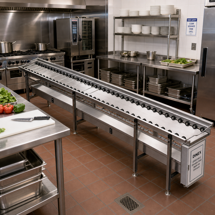 Product image #2 for Dinex DXIESSW12 12 Foot Stainless Steel Skate Wheel Tray Make-Up Conveyor