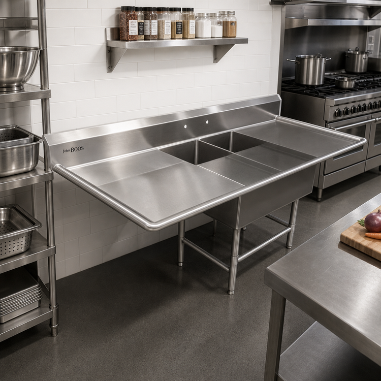 Product image #2 for John Boos Pro-Bowl 2-Compartment Platter Sink with Dual 18-Inch Drainboards, 14-Inch Deep Bowls and Stainless Steel Legs