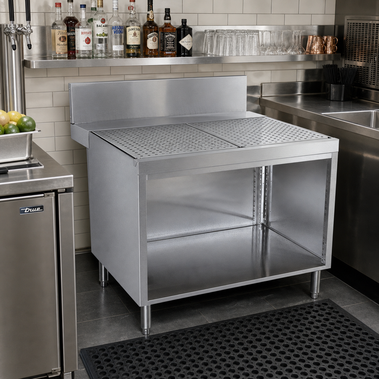 Product image #2 for Advance Tabco Prestige Supreme Freestanding Underbar Drainboard Cabinet, Open Front, 36 Inch W x 30 Inch D x 36 Inch H