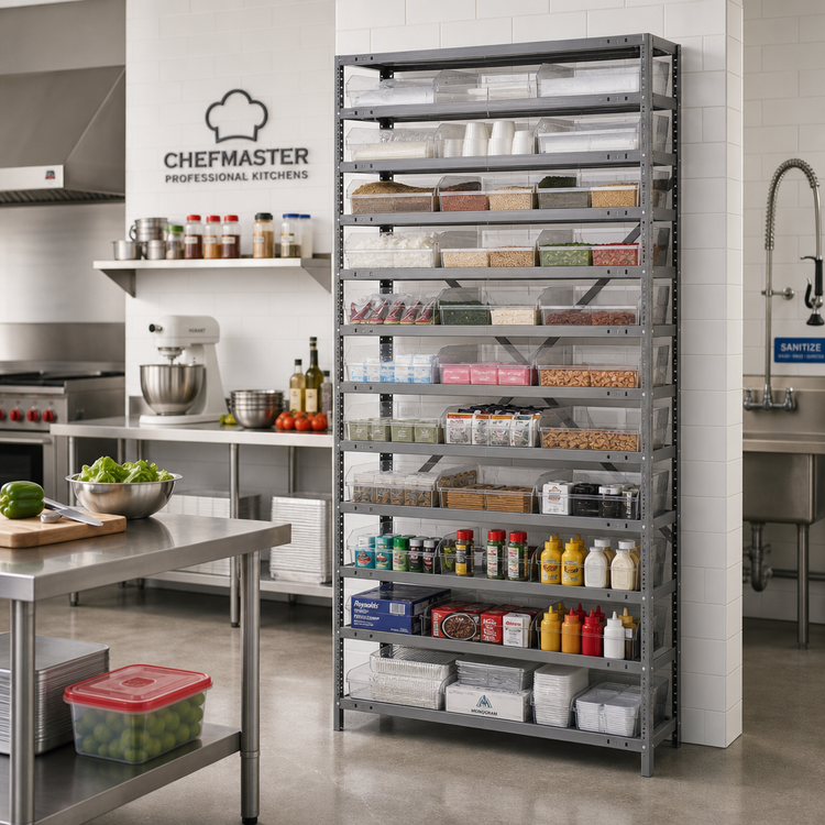 Product image #2 for Quantum Heavy-Duty Stationary Wire Shelving Unit, 36W x 18D x 75H, with 13 Shelves and 36 Clear Bins