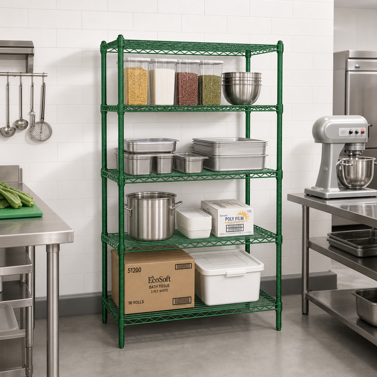 Product image #2 for Heavy Duty 4-Tier Stationary Green Epoxy Wire Shelving Unit, 42 x 24 x 74 Inches