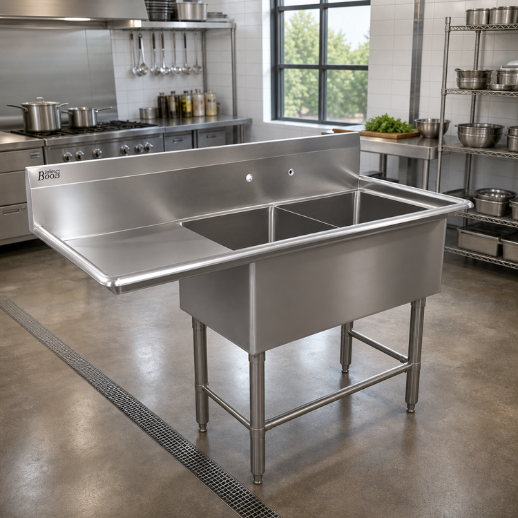 Product image #2 for John Boos Pro-Bowl 2-Compartment Stainless Steel Sink with 24-Inch Left Drainboard