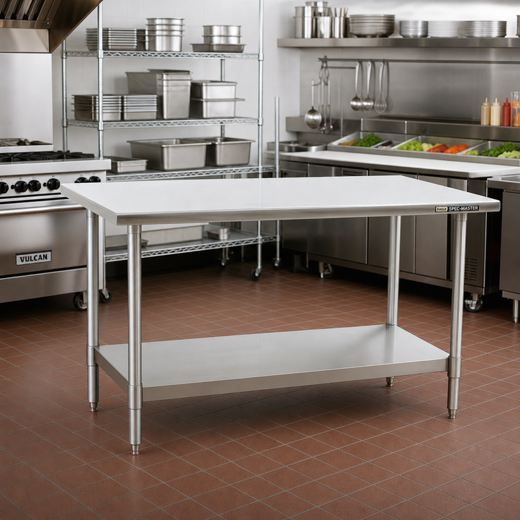 Product image #2 for Eagle Group Spec-Master 72-Inch x 48-Inch Flat Top Stainless Steel Work Table with Adjustable Undershelf