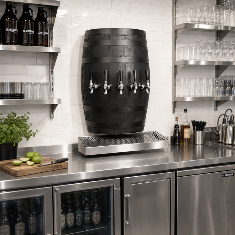 Product image #2 for Glastender Wood Barrel Wall-Mount Glycol-Cooled Draft Dispensing Tower with 4 Faucets