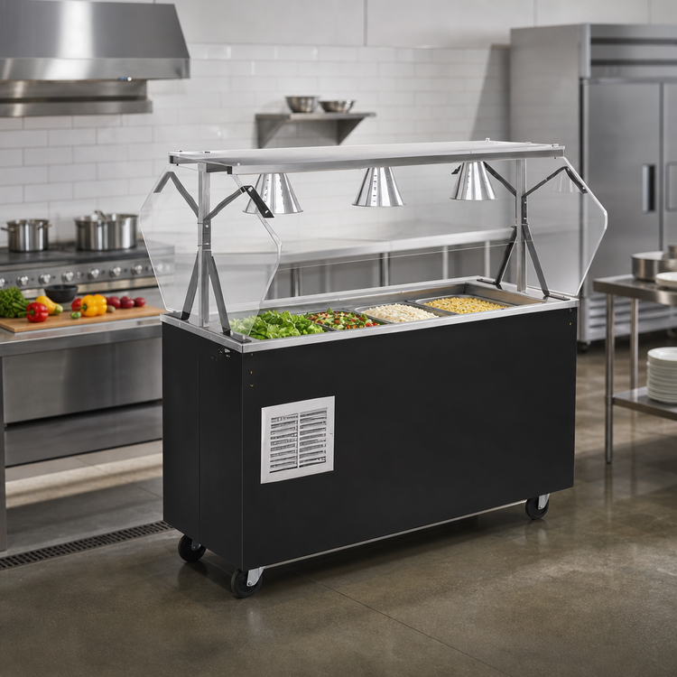 Product image #2 for Vollrath 2-Series Affordable Portable 60-Inch 4-Pan Mobile Refrigerated Cold Food Pan Buffet Station with Lights, Breath Guard, and Storage Base