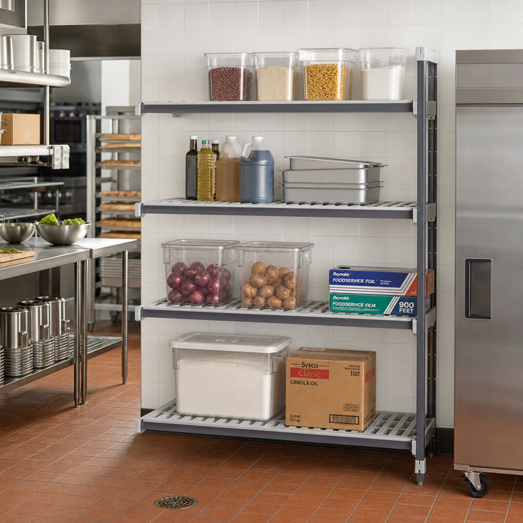 Product image #2 for Cambro Camshelving Elements XTRA 4-Shelf Stationary Add-On Shelving Unit, 21 x 48 x 72 Inches, Vented, Speckled Gray