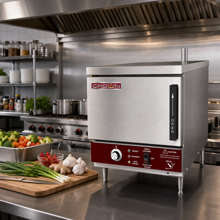 Product image #2 for Crown EPXN-3 Countertop Boilerless Electric Steamer, 3 Full-Size Pan Capacity