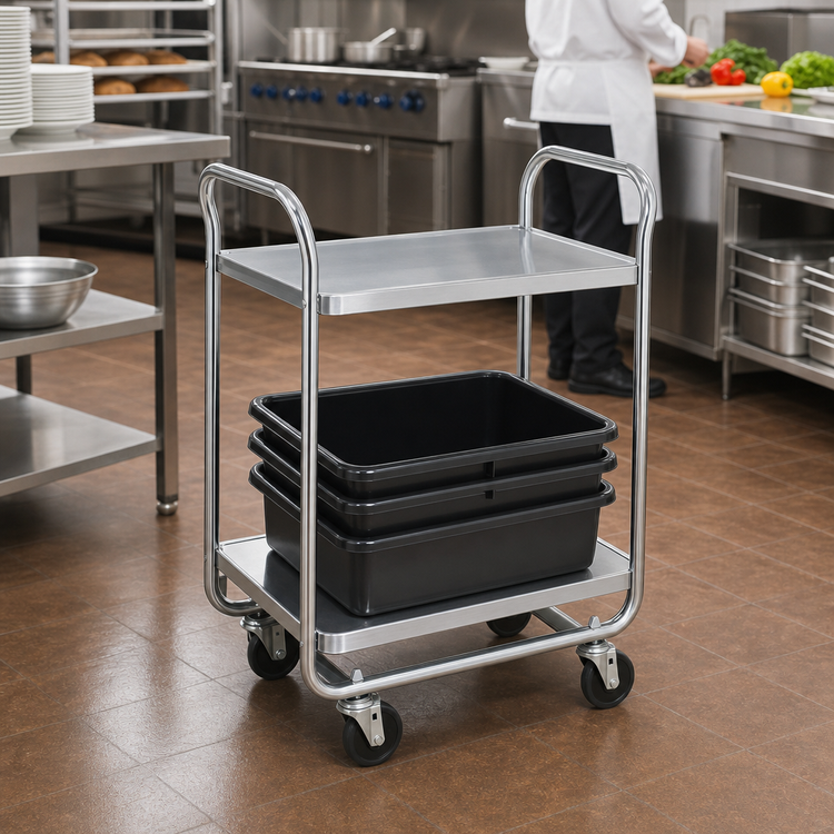 Product image #2 for Vollrath Thrift-I-Cart 2-Shelf Utility Bus Cart, 400 lb Capacity, Chrome-Plated Tubular Steel, 24 x 16 in Shelves