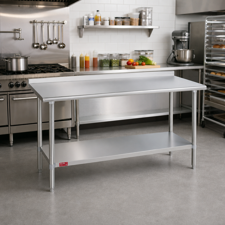 Product image #2 for Duke 72-Inch x 24-Inch 16-Gauge 300-Series Stainless Steel Work Table with 1-1/8-Inch Straight Riser