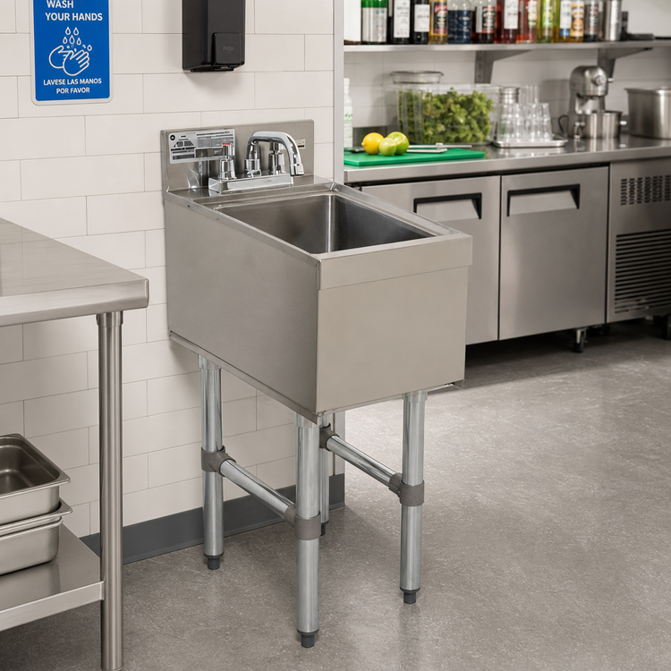Product image #2 for Advance Tabco Special Value Series Underbar Freestanding Stainless Steel Hand Sink with Deck Mount Faucet, 15 x 21 x 32-3/4 Inches