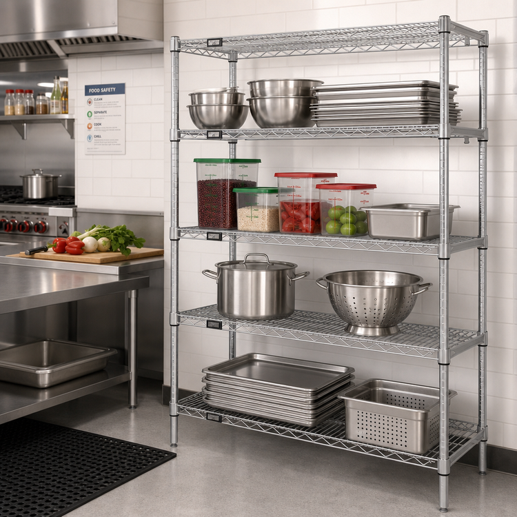 Product image #2 for Quantum 4-Shelf 304 Stainless Steel Stationary Wire Shelving Starter Kit, 42 Inch W x 14 Inch D x 63 Inch H