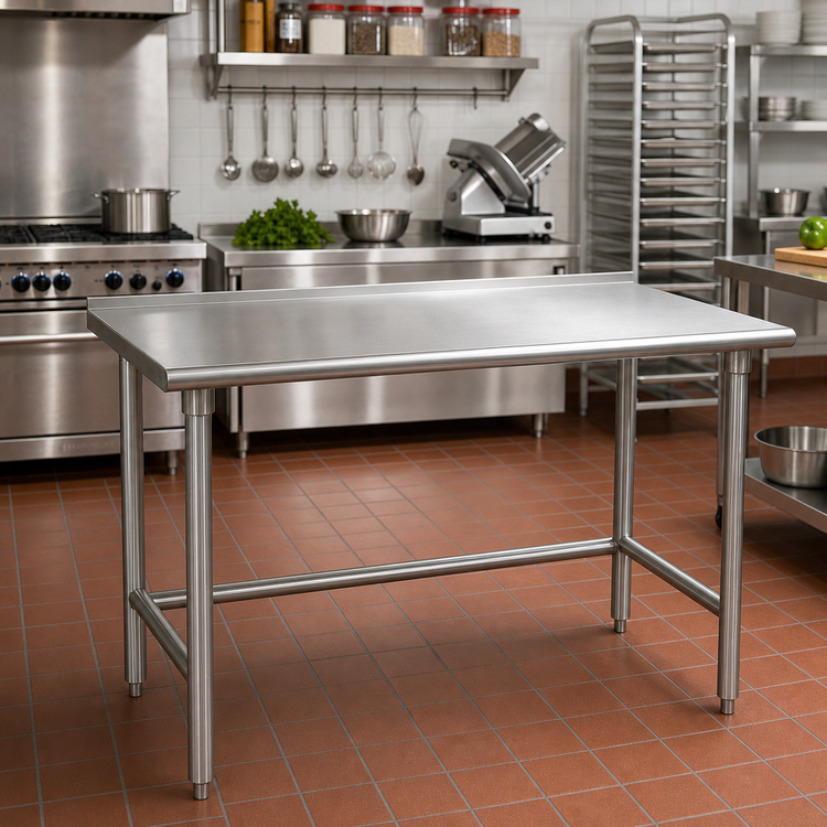 Product image #2 for Advance Tabco 60" x 30" 16-Gauge 304 Stainless Steel Work Table with 1-1/2" Rear Up-Turn and Open Base