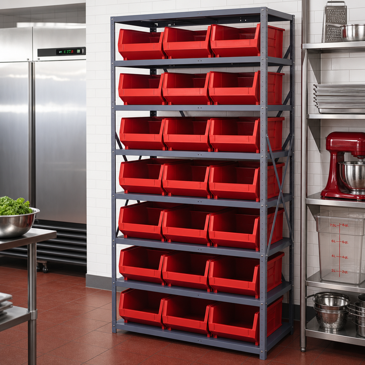 Product image #2 for Quantum Heavy-Duty Stationary Wire Shelving Unit with 8 Shelves and 21 Storage Bins, 36 x 24 x 75 Inches