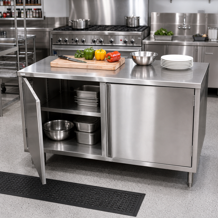 Product image #2 for BK Resources Dual-Access Stainless Steel Chef Table with Cabinet Base, 60 x 24 Inches
