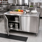 Thumbnail image #2 for BK Resources CST-2460H2 Dual-Access Stainless Steel Chef Table with Cabinet Base, 60 x 24 Inches, 14-Gauge 304 Top