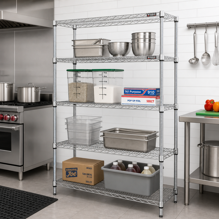 Product image #2 for Eagle Group 42-Inch W x 18-Inch D x 63-Inch H 4-Tier Wire Starter Shelving Unit, Stainless Steel Finish