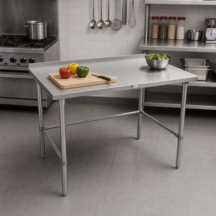 Product image #2 for John Boos Stallion 48" x 24" 14-Gauge 300-Series Stainless Steel Work Table with 1-1/2" Rear Up-Turn