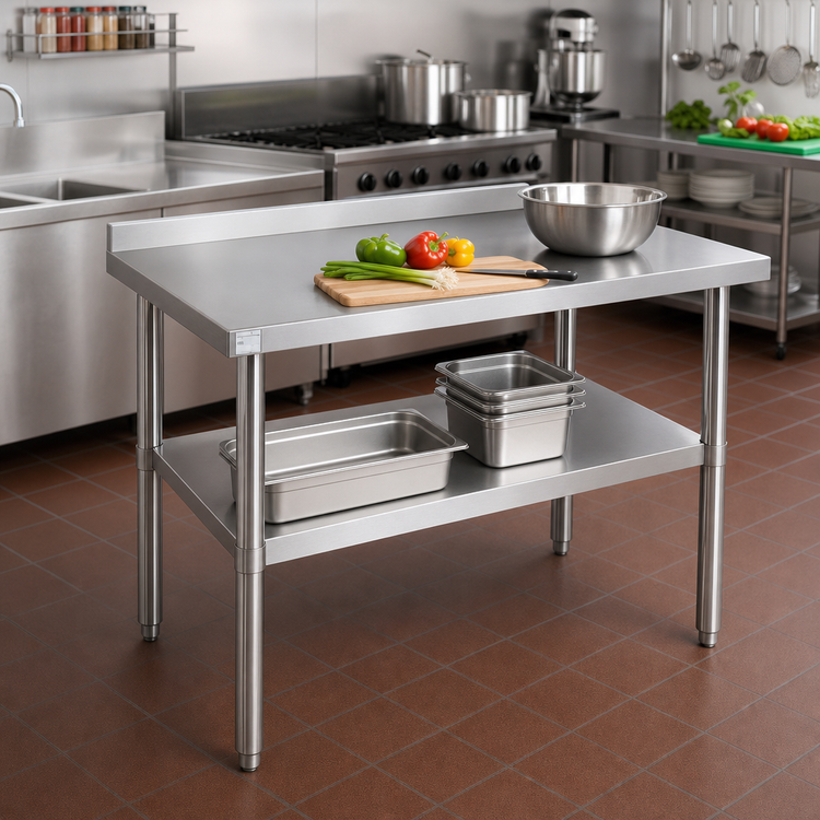 Product image #2 for Klinger's Trading Heavy Duty Stainless Steel Work Table with 2-Inch Backsplash, 18 x 30 x 38 Inches