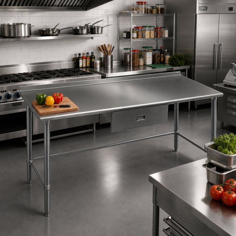 Product image #2 for Eagle Deluxe Series 120 x 30 Inch Stainless Steel Work Table with Rear Upturn and Tubular Base