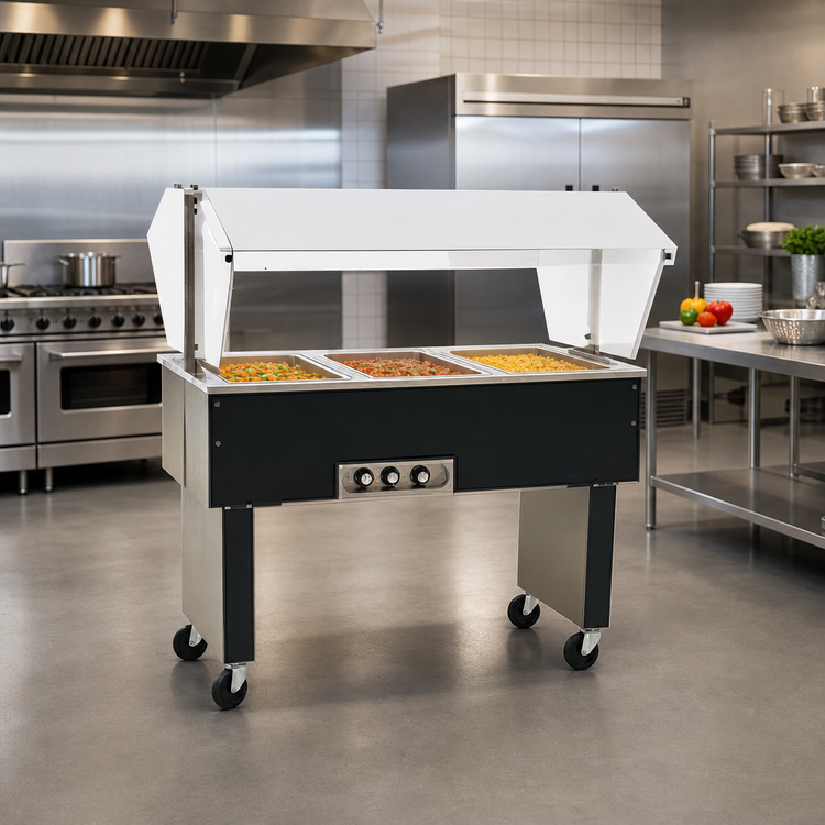 Product image #2 for Eagle Service Mate Deluxe Portable 4-Well Buffet Hot Food Table with Double-Sided Sneeze Guard, 63-1/2 Inch Wide, 120V