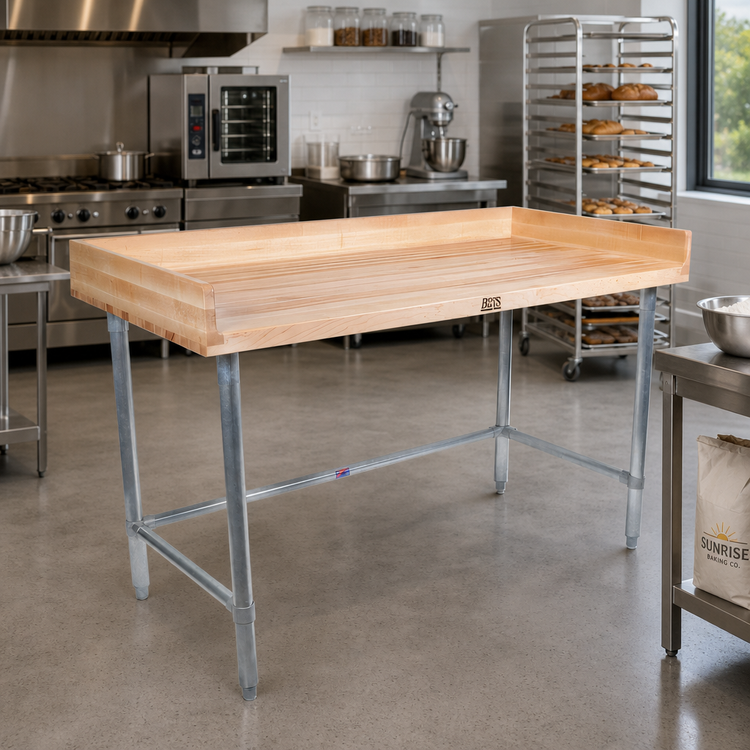 Product image #2 for John Boos 72 x 30-Inch Baker's Top Wood Work Table with Galvanized Base and 4-Inch Coved Riser