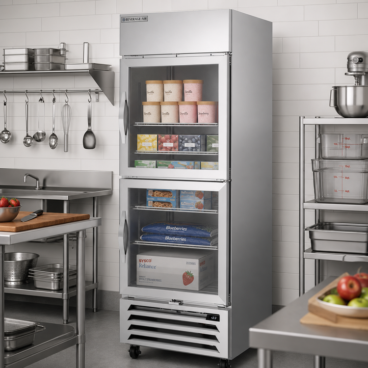 Product image #2 for Beverage-Air Horizon Series One-Section Reach-In Freezer with Glass Half Doors, 23.32 Cu. Ft.