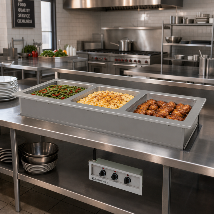 Product image #2 for Advance Tabco Slimline Drop-In Electric Sealed Hot Food Well, 3-Well, 208/240V, with Drains