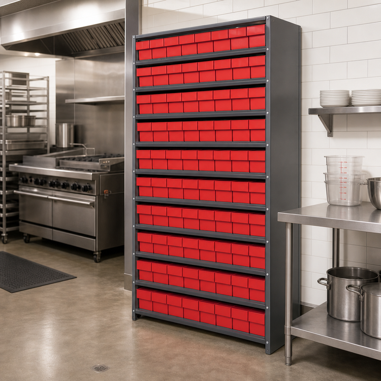 Product image #2 for Quantum Closed Heavy-Duty Wire Shelving Unit with 90 Bins, 36 Inch W x 18 Inch D x 75 Inch H