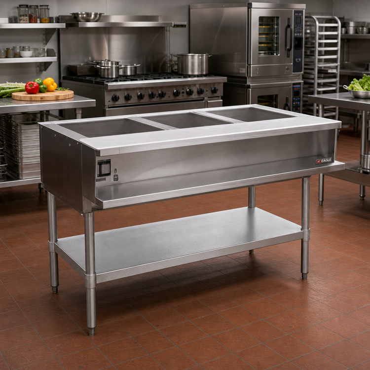 Product image #2 for Eagle Group 48-Inch Natural Gas Water Bath Hot Food Table with 3 Pan Openings, Open Base