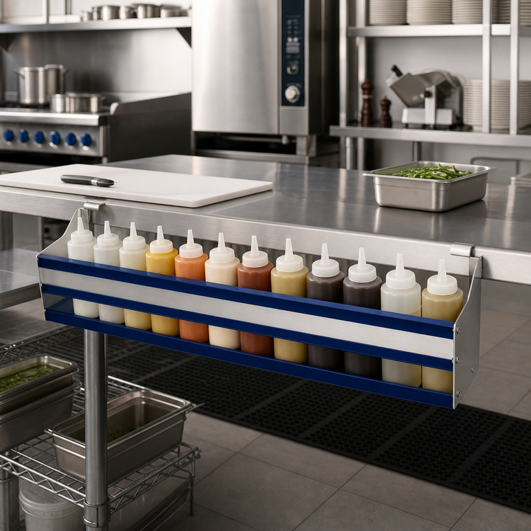 Product image #2 for Advance Tabco Prestige 42-Inch Hang-On Single-Tier Stainless Steel Speed Rail, 10-Bottle Capacity